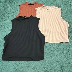 SHEIN Ribbed Knit Tank Tops - Black, Brown, and Cream